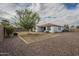 Large backyard featuring desert landscaping, mature trees, block fencing, and covered patio at 18385 W Devonshire Ave, Goodyear, AZ 85395