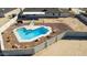 Aerial view of a backyard featuring a private pool and surrounding patio area at 9120 W Villa Lindo Dr, Peoria, AZ 85383