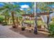 Relaxing backyard with a covered seating area, palm trees, and a lush lawn perfect for outdoor entertaining at 1096 W Via De Palmas --, San Tan Valley, AZ 85140