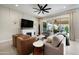 Relaxing living room featuring a fireplace, comfortable seating, and access to the outdoors at 12047 E Sereno Rd, Gold Canyon, AZ 85118