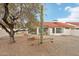 This backyard features desert landscaping, a large tree, and a covered patio area perfect for relaxing outdoors at 19835 N Alta Loma Dr, Sun City West, AZ 85375