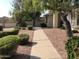 Inviting walkway leads to a home with mature trees, lush shrubbery, and a well-maintained landscape at 20215 N Broken Arrow Dr, Sun City West, AZ 85375