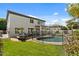 Backyard featuring a pool, green grass, an outdoor dining table, and an outdoor seating area at 2280 E Stephens Pl, Chandler, AZ 85225