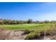 Scenic golf course view with lush green grass, mature trees and desert landscape in the background at 11915 S 184Th Ave, Goodyear, AZ 85338