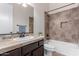 Bathroom featuring vanity, tile accents, tub and shower at 4102 E Crescent Way, Chandler, AZ 85249