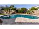 Pool featuring travertine tile coping and lush landscaping at 4102 E Crescent Way, Chandler, AZ 85249