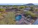 Overhead view of pool and horse area featuring a firepit at 9331 E Mclellan Rd, Mesa, AZ 85207