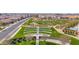 Aerial image of community park including decorative brick entryway and open lawn at 993 E Knightsbridge Way, Gilbert, AZ 85297