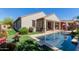 Backyard with a refreshing pool, green lawn, and a covered patio at 11023 E Shepperd Ave, Mesa, AZ 85212
