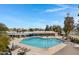 The stunning pool area features ample lounge seating and is perfect for cooling off or enjoying the sunny weather at 12007 S Crow Ct, Phoenix, AZ 85044