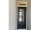Modern home entryway featuring a stylish black front door with glass panes at 3746 E Rochelle Cir, Mesa, AZ 85215