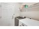Clean and functional laundry room featuring modern appliances and ample shelving at 4332 W Carson Rd, Laveen, AZ 85339