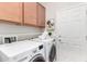 Functional laundry room with washer, dryer, cabinets, and door to the house at 1414 W Alder Rd, Queen Creek, AZ 85140