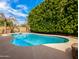 Backyard showcasing the sparkling pool with mature landscaping, offering a serene and private outdoor retreat at 14317 N 78Th Dr, Peoria, AZ 85381