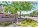 Entrance to the Villas at Montana Vista featuring a landscaped brick monument sign at 266 N Piedra Way, Mesa, AZ 85207