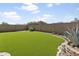 Spacious backyard with artificial grass, desert landscaping, and a block fence at 3407 W Steinbeck Dr, Anthem, AZ 85086