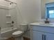 Bathroom with tiled shower/tub and modern vanity at 5519 S 240Th Ln, Buckeye, AZ 85326