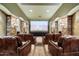 Home theater with comfortable leather seating, projector screen, and sconce lighting at 6402 E Chaparral Rd, Paradise Valley, AZ 85253