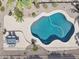 Overhead view of the pool and patio area, surrounded by mature landscaping and a privacy fence at 15755 E Palomino Blvd, Fountain Hills, AZ 85268