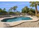 Backyard pool and patio area surrounded by lush landscaping, and a privacy fence at 15755 E Palomino Blvd, Fountain Hills, AZ 85268