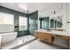 Bathroom with walk-in shower, soaking tub, large mirror, and stylish vanity at 4318 E Cheery Lynn Rd, Phoenix, AZ 85018