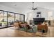 Bright living room boasts a modern fireplace, sleek furniture, and a seamless indoor-outdoor flow to the pool area at 4318 E Cheery Lynn Rd, Phoenix, AZ 85018