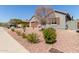 Exterior home features a two-car garage, rock mulch and mature landscaping at 10822 E Ramblewood Cir, Mesa, AZ 85212