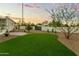 Expansive backyard with lush artificial turf, mature trees, and a serene, private setting at 4625 E Mountain View Rd, Phoenix, AZ 85028