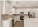 Modern kitchen featuring white cabinets, stainless steel appliances, a subway tile backsplash, and a stylish island at 11623 W Green Dr, Youngtown, AZ 85363