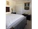 Comfortable bedroom featuring bed, nightstand with lamp, and Packers banner above closed doors at 8302 N 21St Dr # L204, Phoenix, AZ 85021