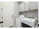 Laundry room with white cabinetry, a door, a washer and a dryer at 3527 E Arabian Dr, Gilbert, AZ 85296