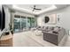 Bright living room with sliding glass doors to the pool area and modern gray furnishings at 3527 E Arabian Dr, Gilbert, AZ 85296