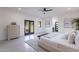 Bright main bedroom features recessed lights, a ceiling fan, art and backyard access at 4809 N 30Th Pl, Phoenix, AZ 85016