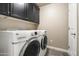 Laundry room showcases modern washer and dryer units with built-in cabinetry above at 7601 E Indian Bend Rd # 2056, Scottsdale, AZ 85250