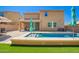Stunning backyard oasis with sparkling pool, outdoor seating, and green artificial turf at 2926 W Thorn Tree Dr, Phoenix, AZ 85085