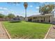 Lush backyard featuring a covered patio, ample lawn space, and mature trees, perfect for outdoor enjoyment at 419 N Valencia Dr, Chandler, AZ 85226