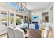 Open-concept living space with dining area, modern furnishings, fireplace, and access to outdoor space at 6340 E Marioca Cir, Scottsdale, AZ 85266