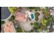 Birds eye view of the property displaying a pool, barbecue, patio, and well-manicured landscaping at 7015 S Stadium Ct, Gilbert, AZ 85298