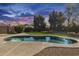 Sparkling in-ground swimming pool with a spacious grassy area and mature trees, perfect for outdoor activities at 7015 S Stadium Ct, Gilbert, AZ 85298