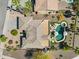 Aerial view of a home showcasing a private backyard pool and outdoor living space at 21141 E Stirrup St, Queen Creek, AZ 85142