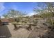 Landscaped backyard with desert plants, a fire pit, a ping pong table, and pavers for outdoor living at 2544 W Pumpkin Ridge Dr, Anthem, AZ 85086