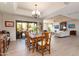 Spacious dining room featuring a chandelier, wood flooring, and sliding glass doors to the outside at 8100 E Camelback Rd # 138, Scottsdale, AZ 85251