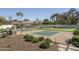 Pickleball court and putting green surrounded by palm trees and greenery, providing ample space for outdoor recreation at 8817 N 58Th Pl, Paradise Valley, AZ 85253