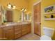 Bright bathroom with a double sink vanity, light fixtures, and a decorative painting at 5370 S Desert Dawn Dr # 50, Gold Canyon, AZ 85118