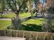 A verdant green space extends beyond a wall with trees, offering a serene landscape at 7955 E Chaparral Rd # 34, Scottsdale, AZ 85250