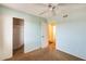 Light-filled bedroom with a ceiling fan and large closet at 2338 W Lindner Ave # 22, Mesa, AZ 85202