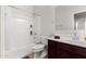 Well-lit bathroom featuring a shower-tub combo, and a nice single sink vanity at 3932 N 306Th Ln, Buckeye, AZ 85396