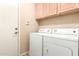 Convenient laundry room features washer, dryer, and overhead cabinets for ample storage at 6829 S 58Th Ave, Laveen, AZ 85339