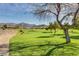 Scenic view of a golf course with manicured green grass and mountain views on a sunny day at 7361 E Rugged Ironwood Rd, Gold Canyon, AZ 85118