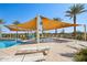 Community pool area with comfortable lounge chairs, umbrellas, and palm trees at 3983 E San Jose St, San Tan Valley, AZ 85143